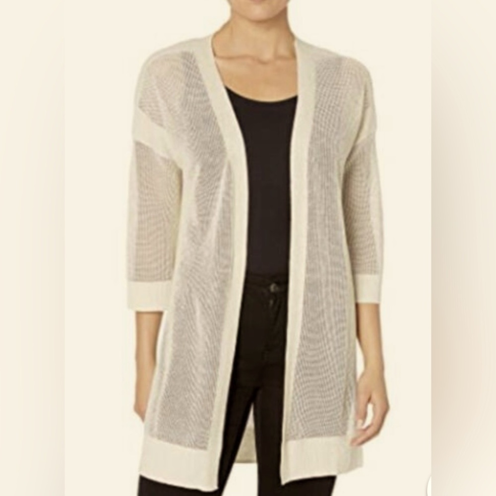 Tommy Bahama linen blend gold metallic open sheer cardigan swim coverup Large